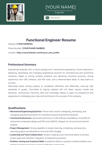 Free Functional Engineer Resume Template