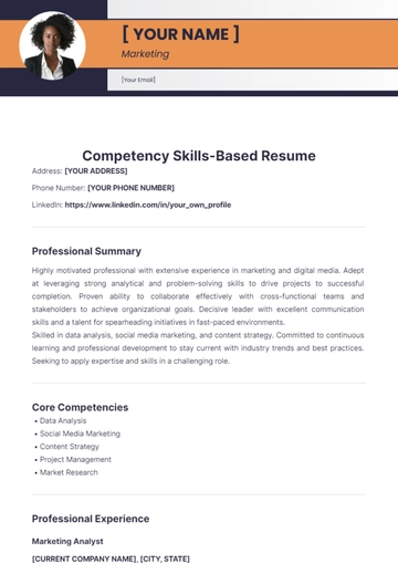 Free Competency Skills-Based Resume to Edit Online