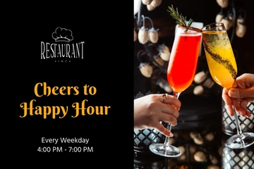 Free Happy Hour Restaurant Postcard Template to Edit Online