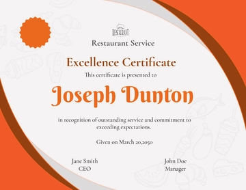 Free Restaurant Service Excellence Certificate Template to Edit Online