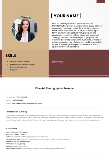 Free Fine Art Photographer Resume to Edit Online