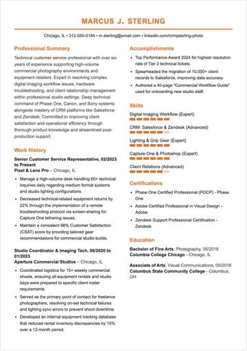 Free Photographer Customer Service Representative Resume to Edit Online