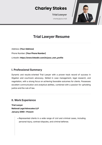 Free Trial Lawyer Resume Template to Edit Online
