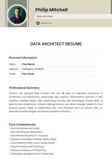 Free Data Architect Resume Template to Edit Online