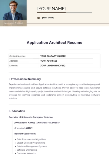 Free Application Architect Resume to Edit Online