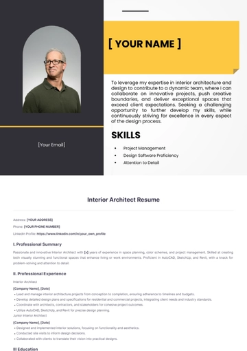 Free Interior Architect Resume to Edit Online
