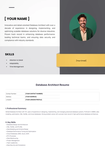 Free Database Architect Resume to Edit Online