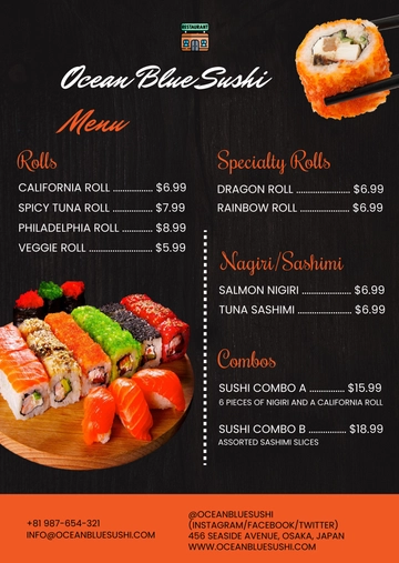 Free Sushi Take Out Menu Template to Edit Online