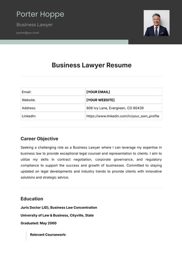 Free Business Lawyer Resume Template to Edit Online