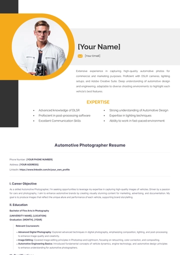 Free Automotive Photographer Resume to Edit Online