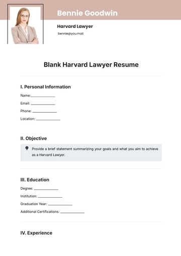 Free Blank Harvard Lawyer Resume Template to Edit Online