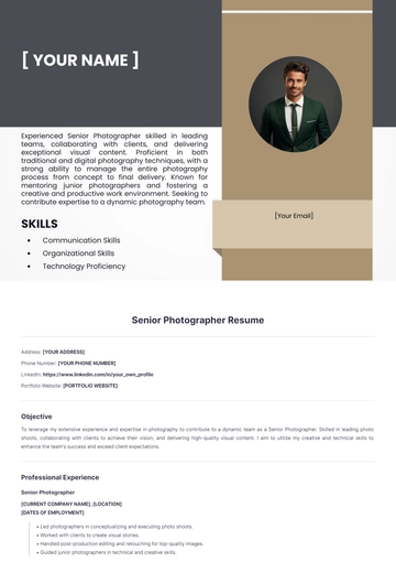 Free Senior Photographer Resume to Edit Online