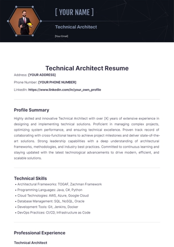 Free Technical Architect Resume to Edit Online