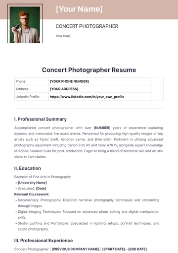 Free Concert Photographer Resume to Edit Online