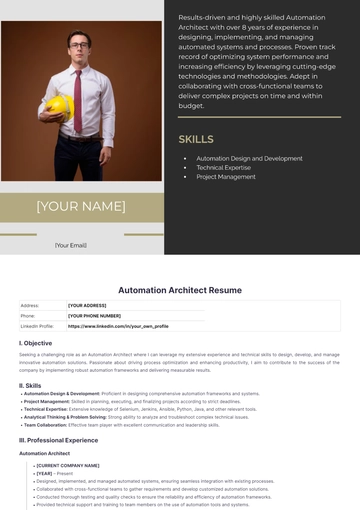 Free Automation Architect Resume to Edit Online