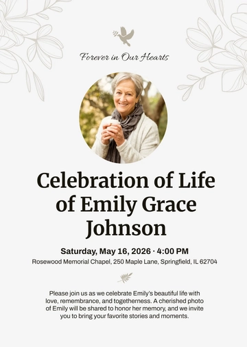 Free Celebration of Life Funeral Photo Invitation to Edit Online