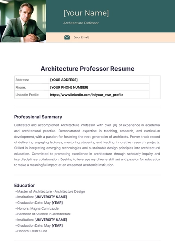 Free Architecture Professor Resume to Edit Online