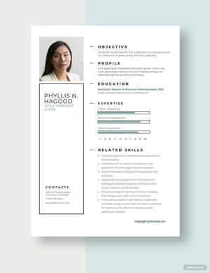 Head Transfer Clerk Resume