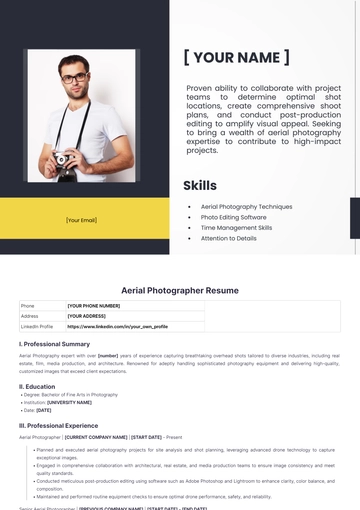 Free Aerial Photographer Resume to Edit Online