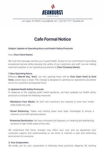 Free Cafe Formal Notice Template to Edit Online