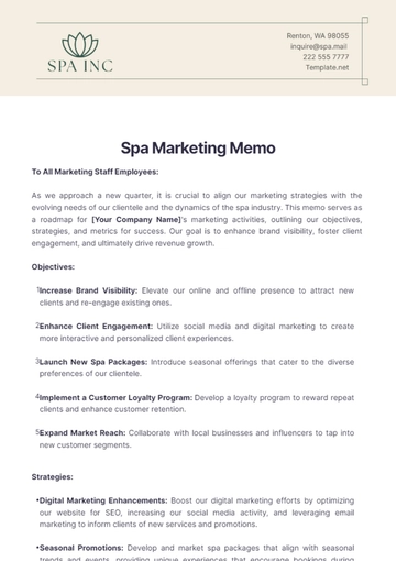 Free Spa Marketing Memo Template