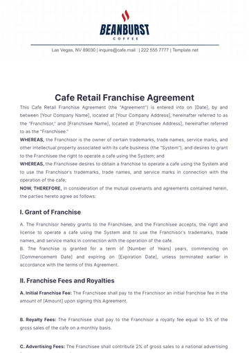 Free Cafe Retail Franchise Agreement Template to Edit Online