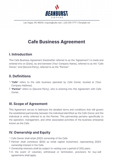 Free Cafe Business Agreement Template to Edit Online