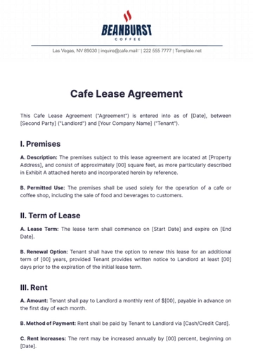 Free Cafe Lease Agreement Template to Edit Online