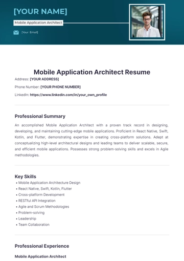 Free Mobile Application Architect Resume to Edit Online