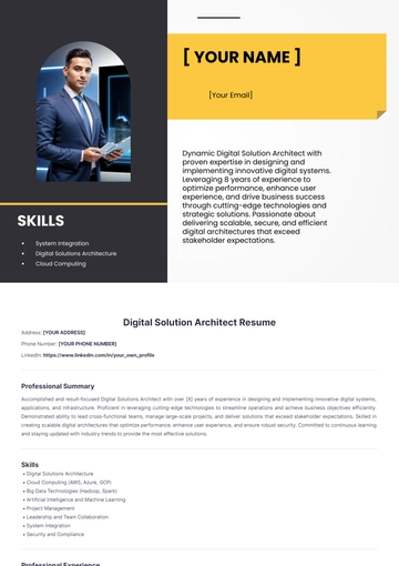 Free Digital Solution Architect Resume to Edit Online