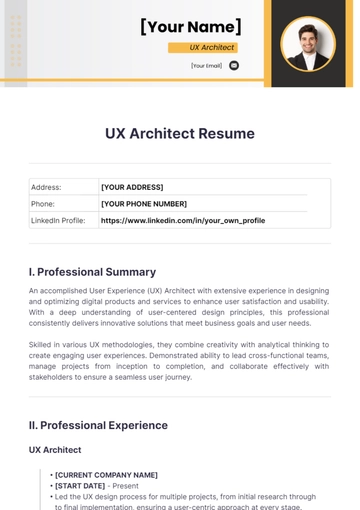 Free UX Architect Resume to Edit Online