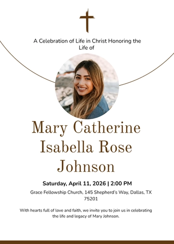 Free Christian Celebration Of Life Funeral Invitation Template to Edit Online