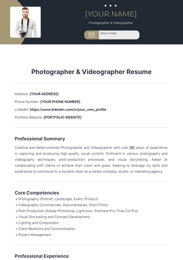 Free Photographer & Videographer Resume to Edit Online