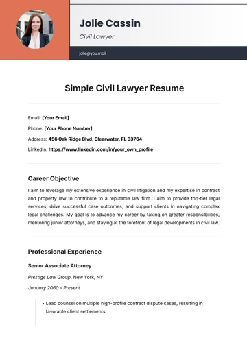 Free Simple Civil Lawyer Resume Template to Edit Online