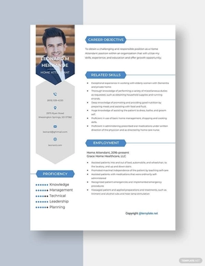 Home Attendant Resume