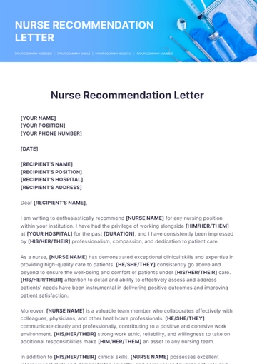 Free Nurse Recommendation Letter Template to Edit Online
