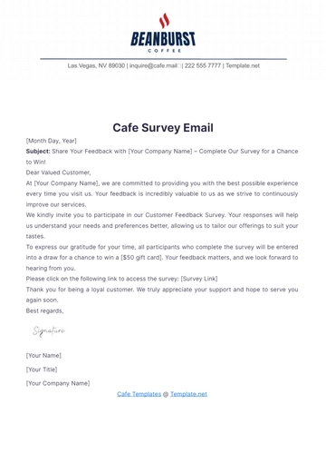 Free Cafe Survey Email Template to Edit Online