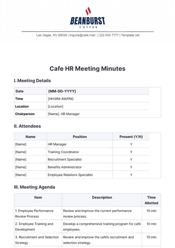 Free Cafe HR Meeting Minutes Template to Edit Online