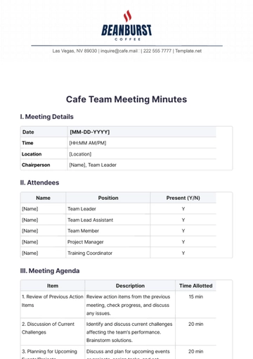 Free Cafe Team Meeting Minutes Template to Edit Online