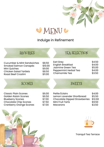 Free Afternoon Tea Party Menu Template to Edit Online