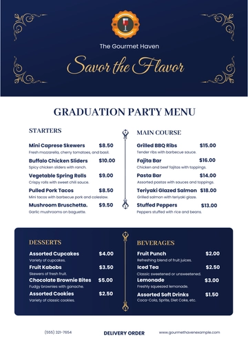 Free Graduation Party Menu Template to Edit Online