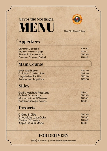 Free Vintage Restaurant Menu Template to Edit Online