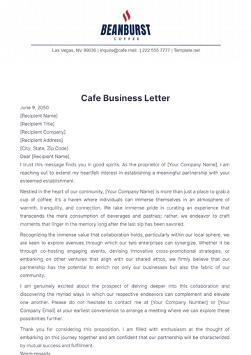 Free Cafe Business Letter Template to Edit Online