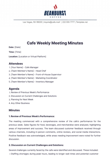 Free Cafe Weekly Meeting Minutes Template to Edit Online