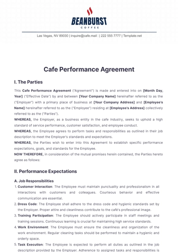Free Cafe Performance Agreement Template to Edit Online