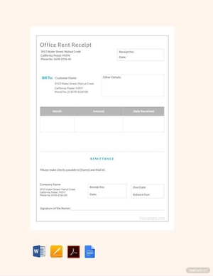 Simple Office Rent Receipt Sample Template