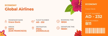 Free Hawaii Themed Airline Ticket to Edit Online