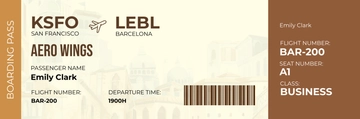 Free Barcelona Boarding Pass Airline Ticket to Edit Online