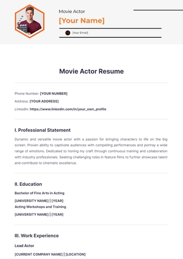 Free Movie Actor Resume to Edit Online