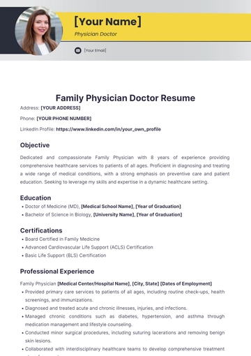 Free Family Physician Doctor Resume to Edit Online